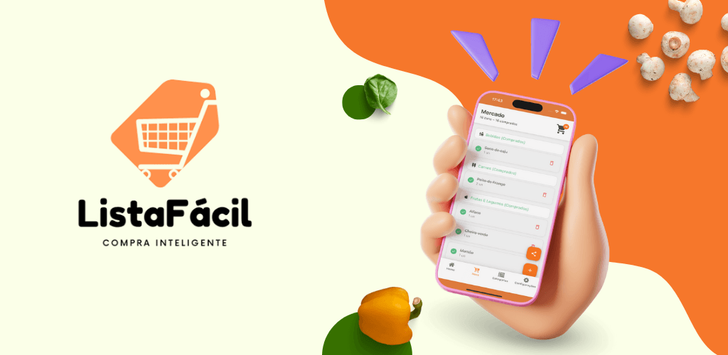 Interação com o aplicativo ListaFácil exibindo uma lista de compras compartilhada