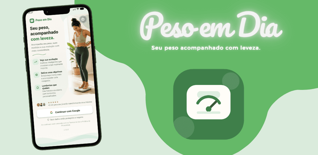 Tela inicial do aplicativo Peso em Dia com a opção de entrar com sua conta Google